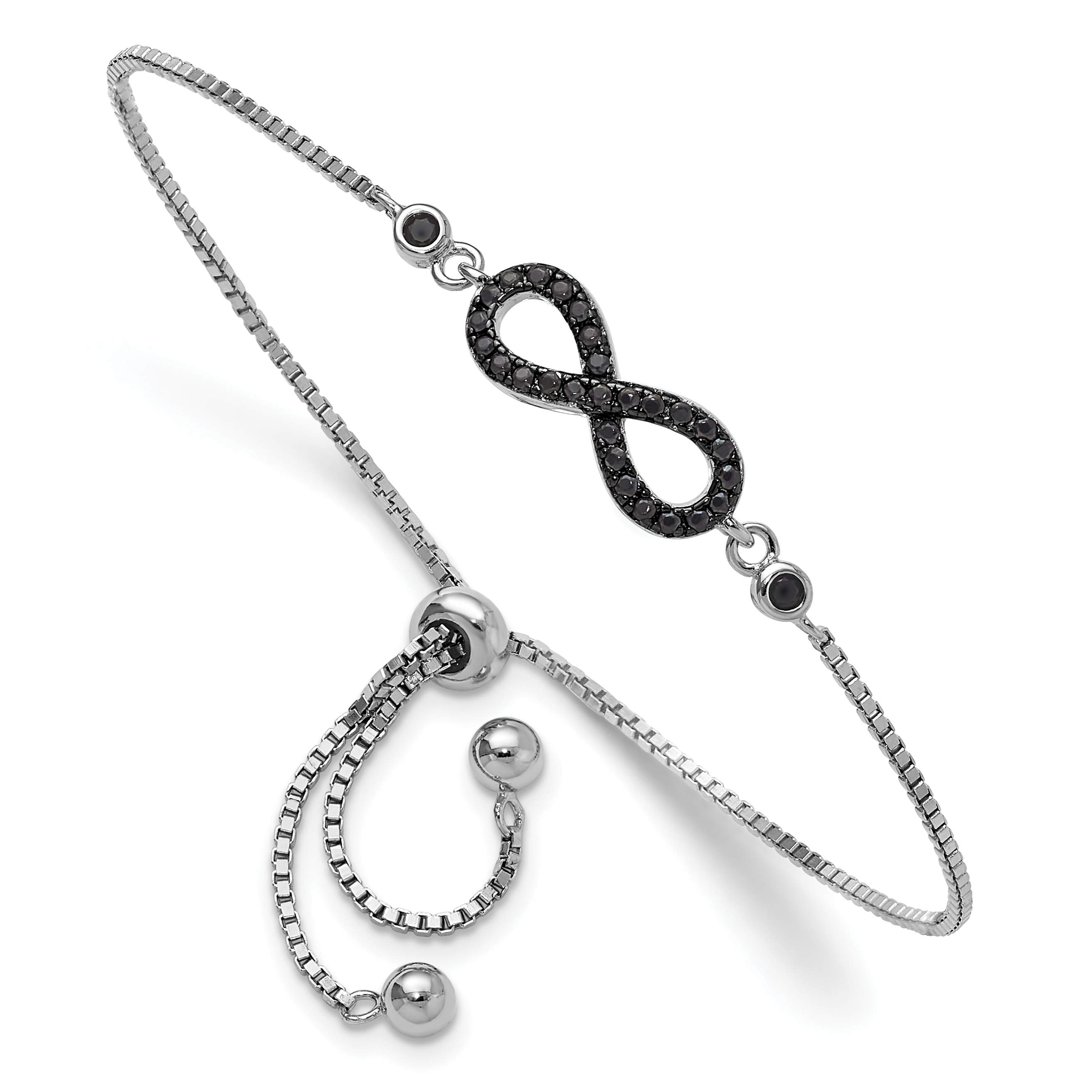 Sterling Silver Rhodium-plated Black Spinel Infinity Symbol Adjustable Brac (QG6266)