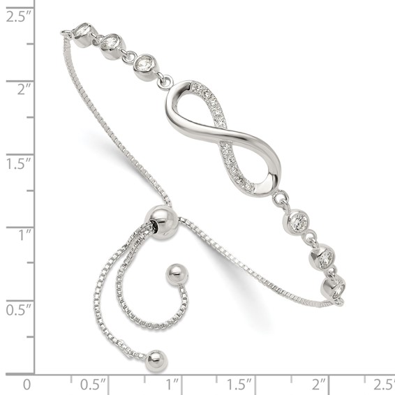 Sterling Silver Polished CZ Infinity Adjustable Bracelet