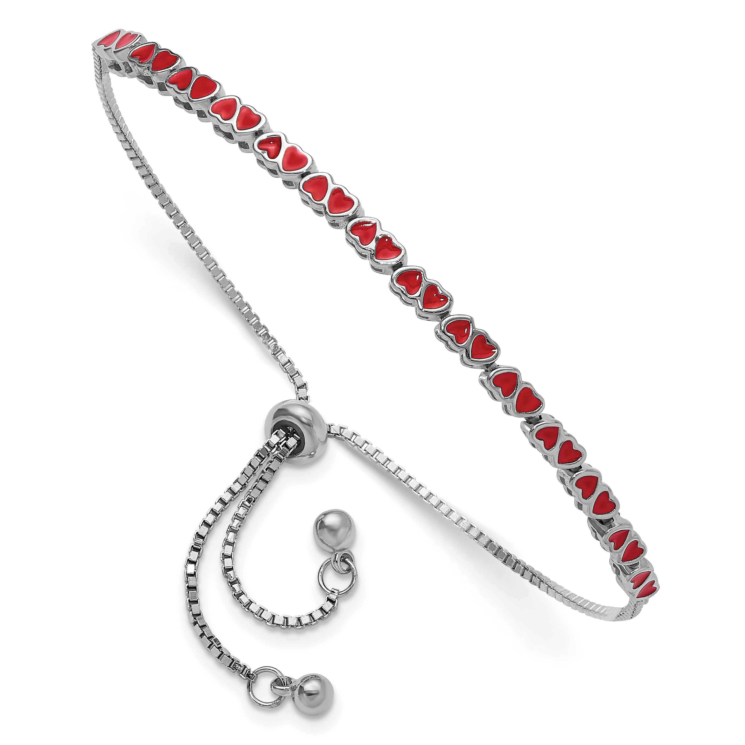 Sterling Silver Rhodium-plated Enameled Hearts Adjustable Bracelet (QG6272)