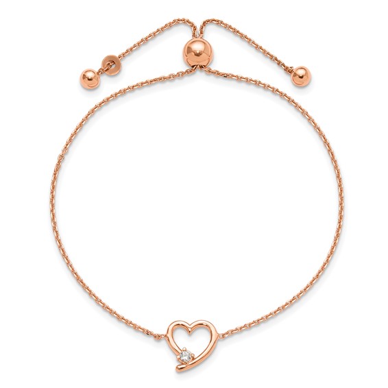 Sterling Silver Rose Gold-plated Open Heart with CZ Adjustable Bracelet
