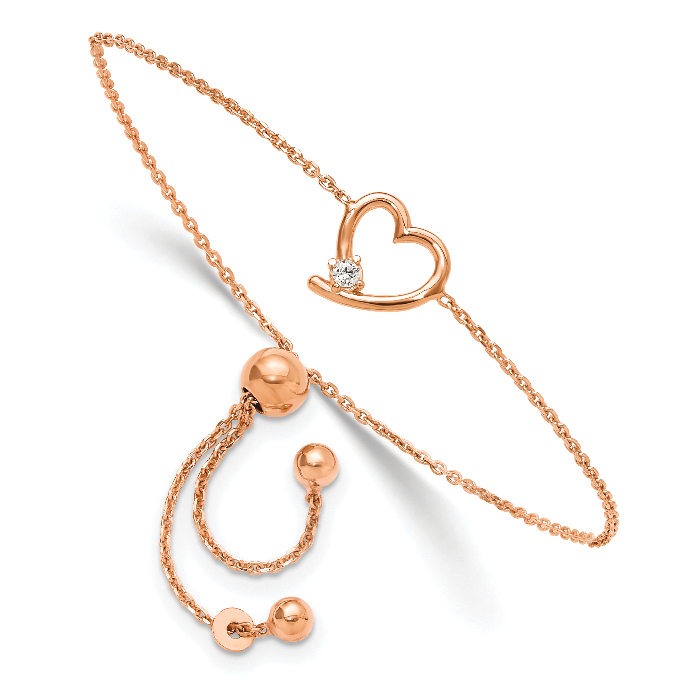 Sterling Silver Rose Gold-plated Open Heart with CZ Adjustable Bracelet (QG6273RP)
