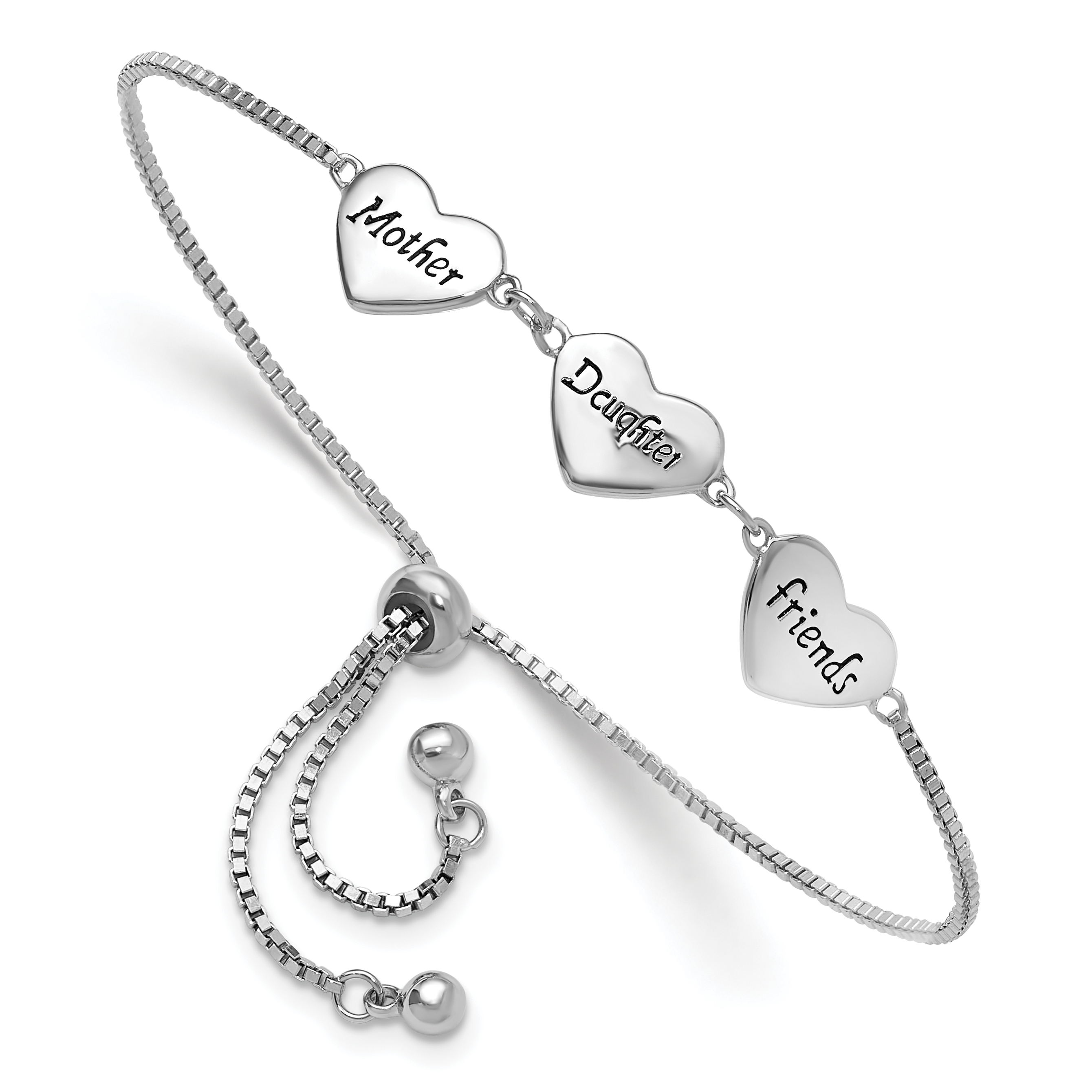 Sterling Silver RH-plated Enamel MOTHER/DAUGHTER/FRIENDS Bracelet (QG6274)