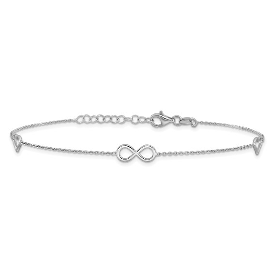 Sterling Silver Rhodium-plated Heart/Infinity 9 inch Plus 1 inch Extender - Total 10 inch Anklet