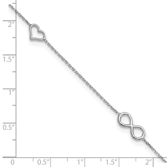Sterling Silver Rhodium-plated Heart/Infinity 9 inch Plus 1 inch Extender - Total 10 inch Anklet