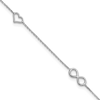 Sterling Silver Rhodium-plated Heart/Infinity 9 inch Plus 1 inch Extender - Total 10 inch Anklet