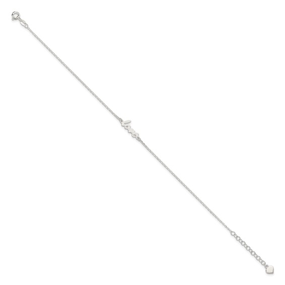 Sterling Silver LOVE Script 9 inch Plus 1 inch Extender - Total 10 inch Anklet