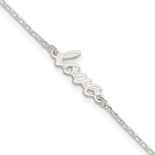 Sterling Silver LOVE Script 9 inch Plus 1 inch Extender - Total 10 inch Anklet