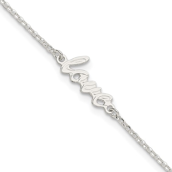 Sterling Silver LOVE Script 9 inch Plus 1 inch Extender - Total 10 inch Anklet
