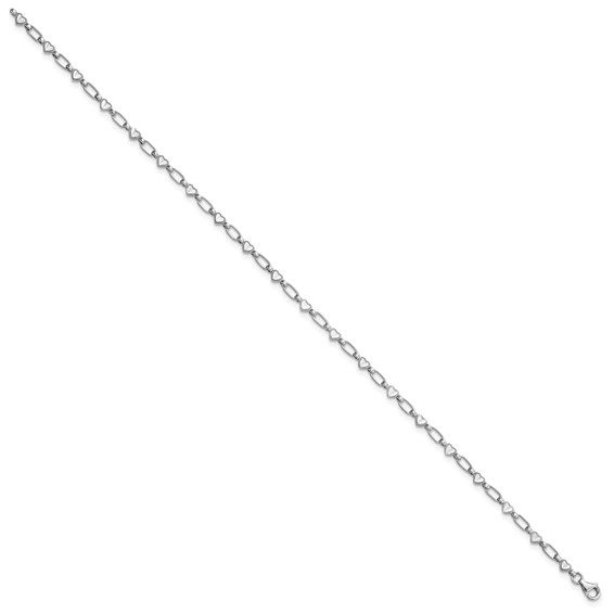 Sterling Silver Rhodium-plated Heart Link 10in Anklet