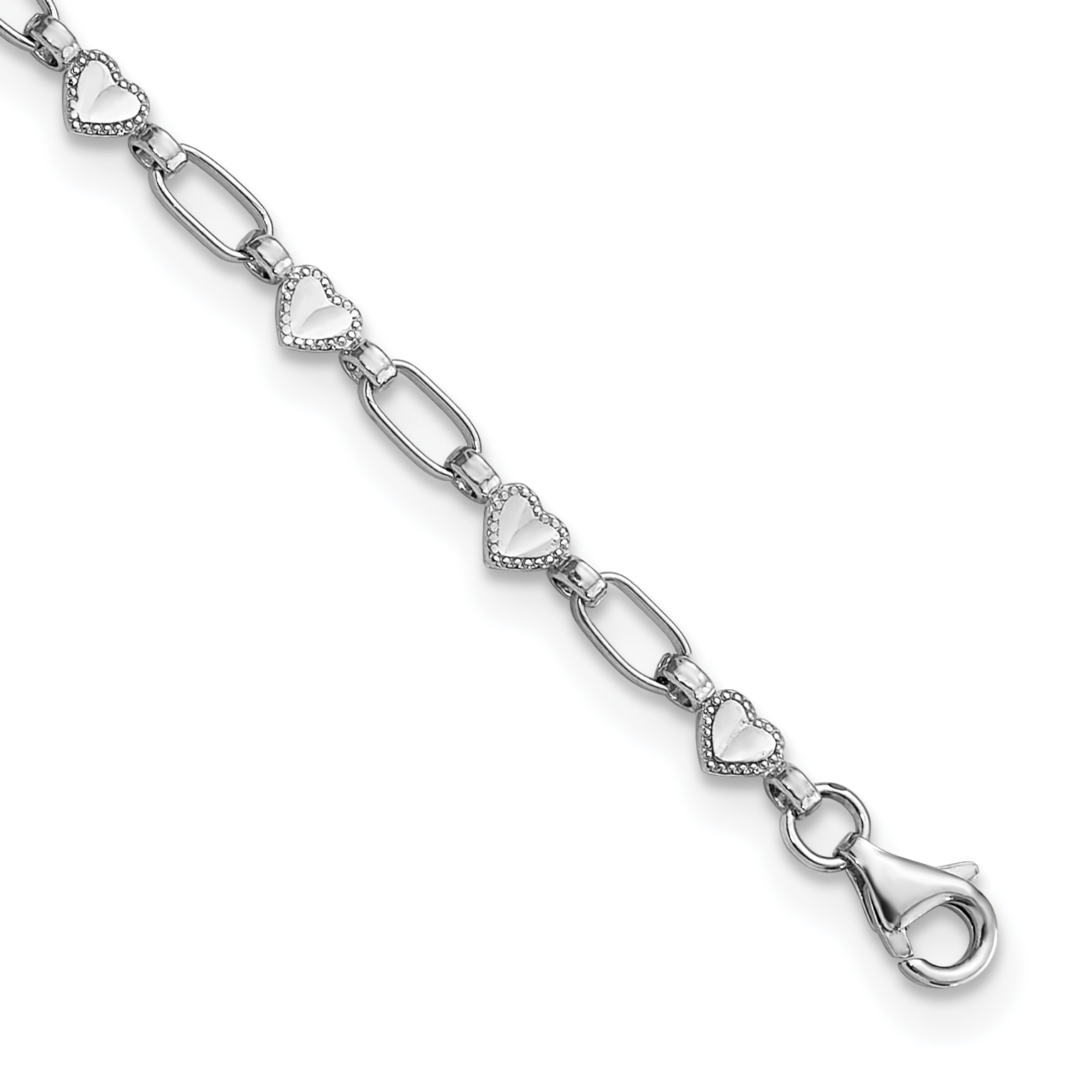 Sterling Silver Rhodium-plated Heart Link 10in Anklet (QG6281-10)