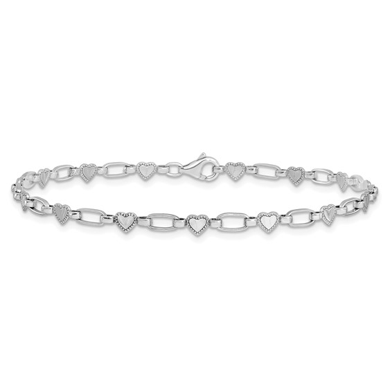 Sterling Silver Rhodium-plated Heart 7.5in Bracelet