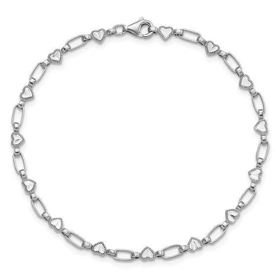 Sterling Silver Rhodium-plated Heart 7.5in Bracelet