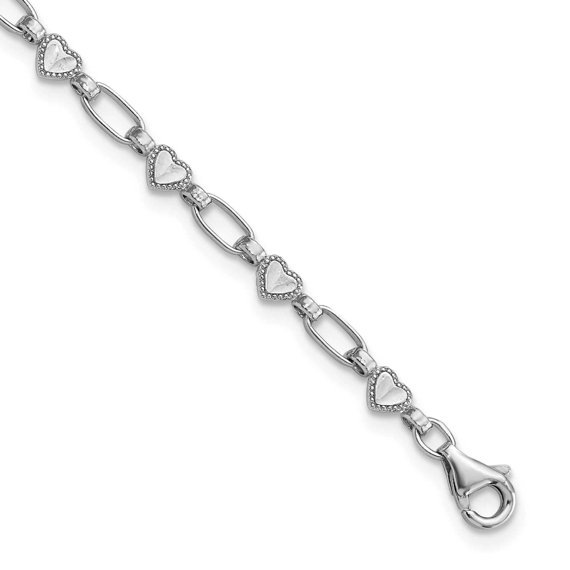 Sterling Silver Rhodium-plated Heart 7.5in Bracelet (QG6281-7.5)