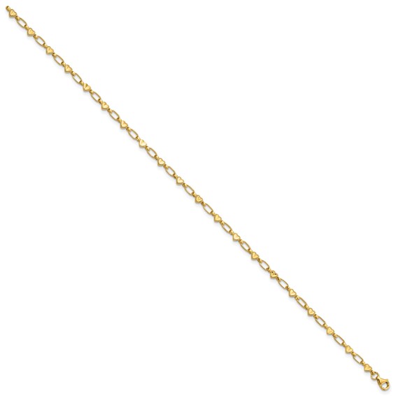 Sterling Silver Gold-tone Heart Link 10in Anklet