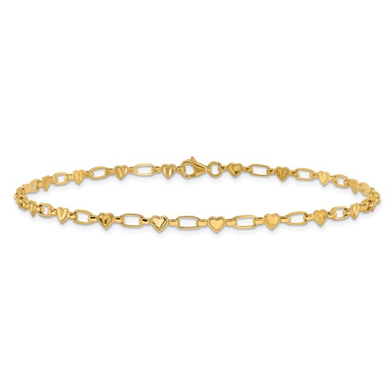 Sterling Silver Gold-tone Heart Link 10in Anklet