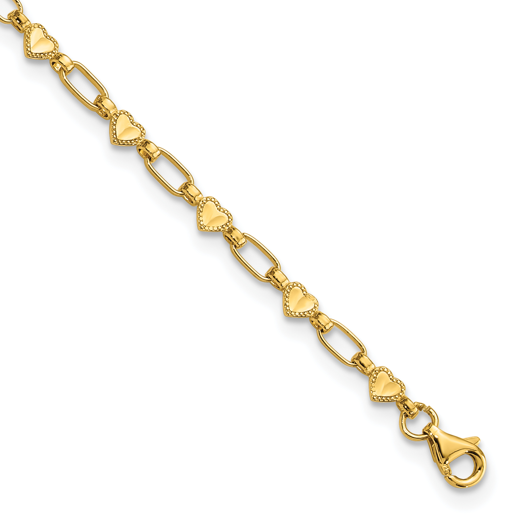 Sterling Silver Gold-tone Heart Link 10in Anklet (QG6281GP-10)