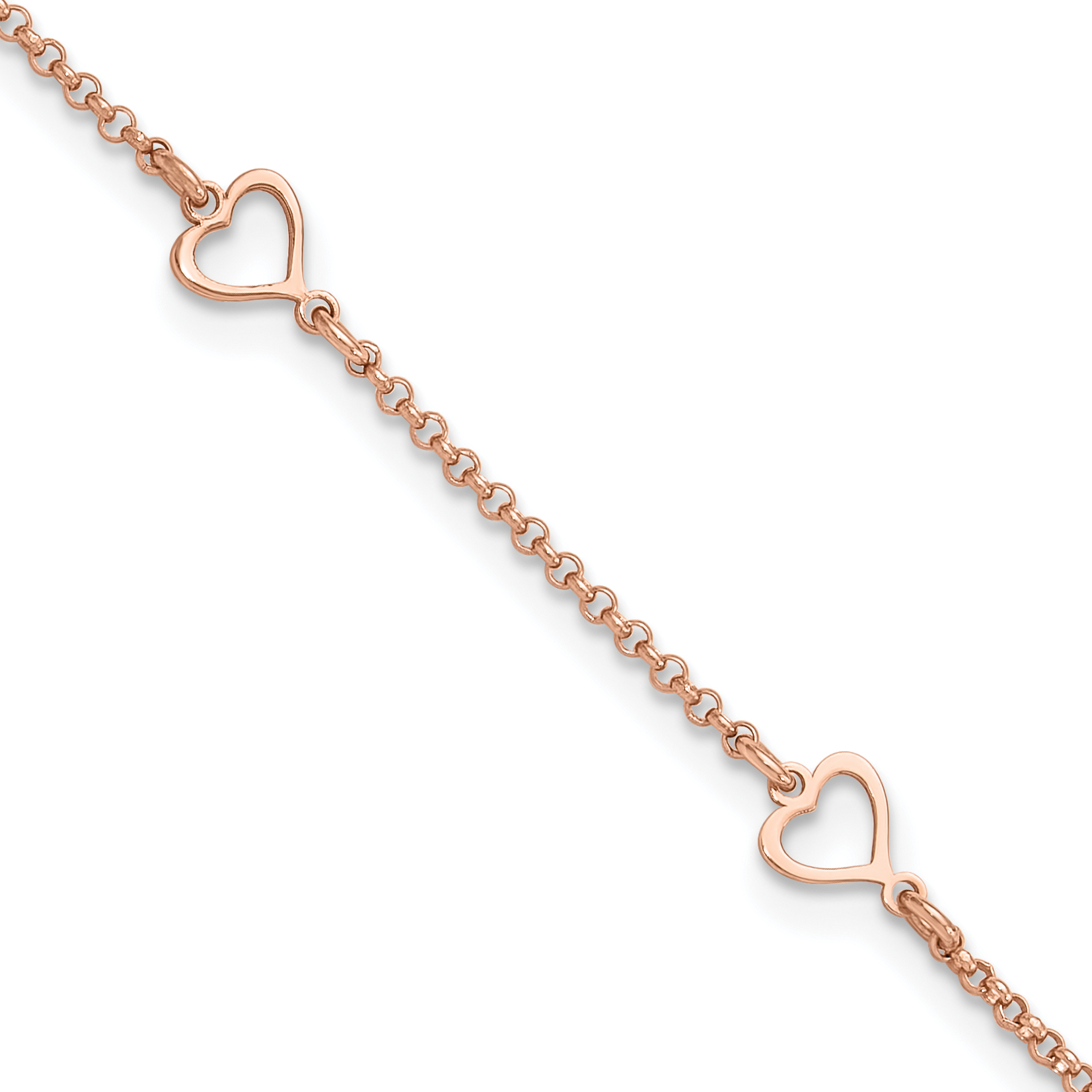 Sterling Silver Rose Tone Hearts 9in Plus 1in ext Anklet (QG6285-9)