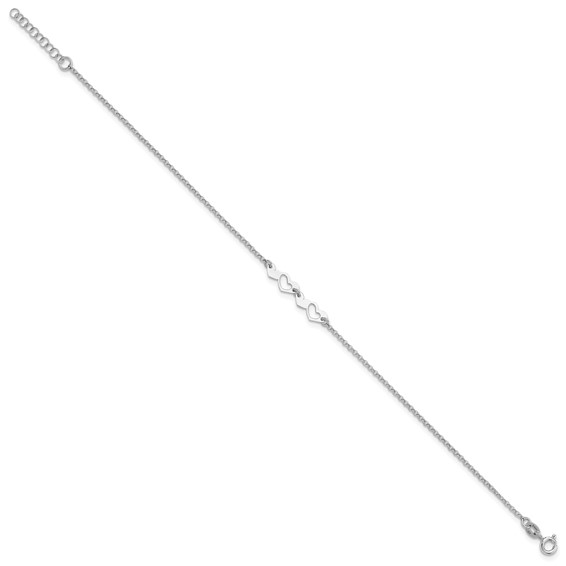 Sterling Silver Rhodium-plated Hearts 9 inch Plus 1 inch Extender - Total 10 inch Anklet