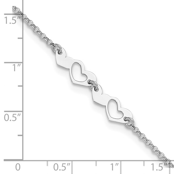 Sterling Silver Rhodium-plated Hearts 9 inch Plus 1 inch Extender - Total 10 inch Anklet