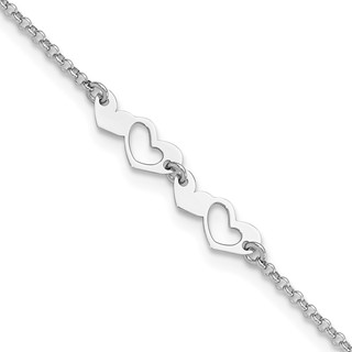 Sterling Silver Rhodium-plated Hearts 9 inch Plus 1 inch Extender - Total 10 inch Anklet