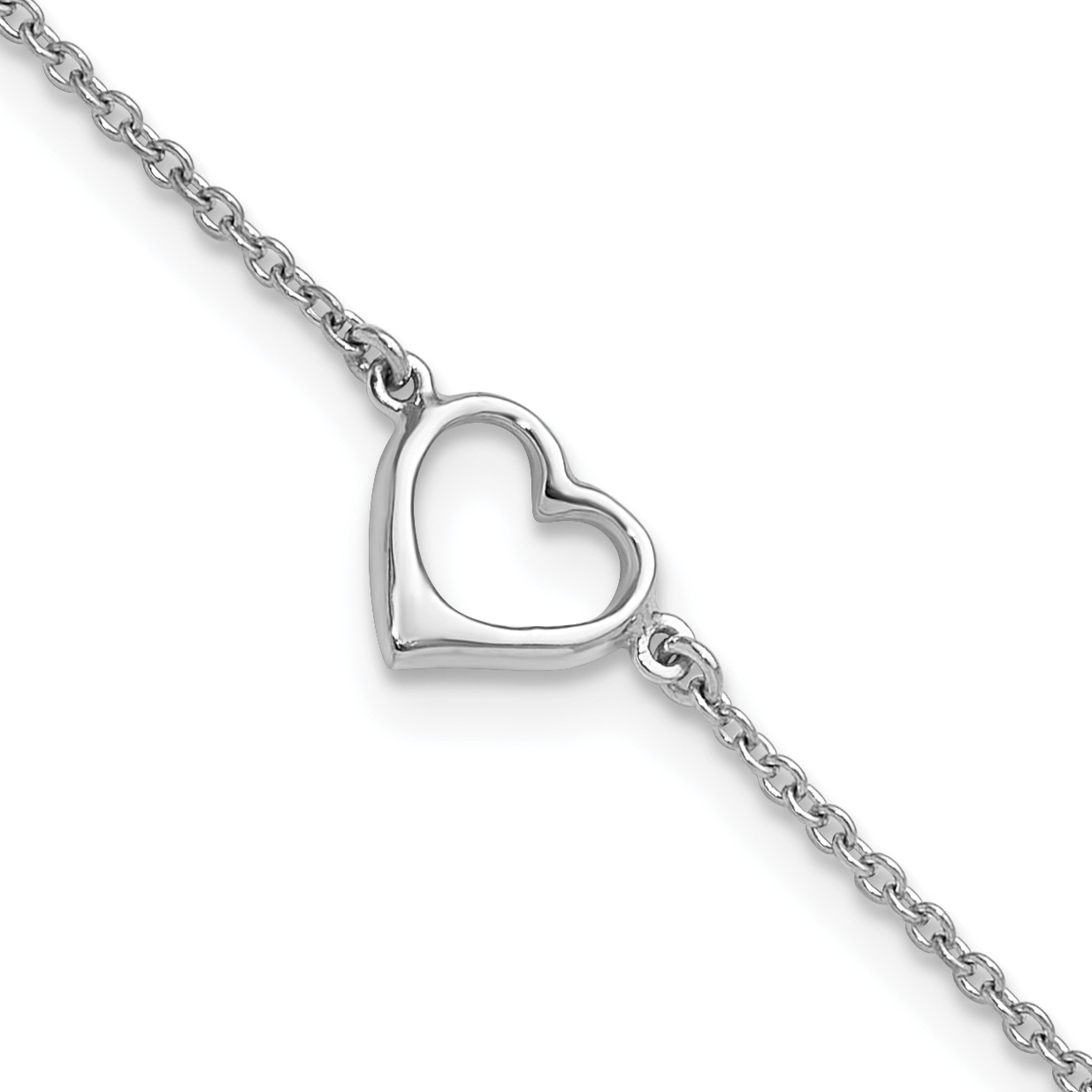 Sterling Silver Rhodium-plated Open Heart 10in Anklet (QG6287-10)