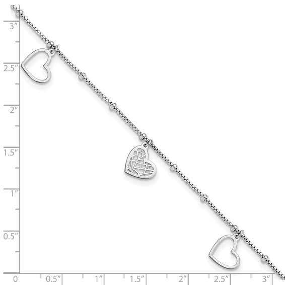 Sterling Silver Rhodium-plated Cut-out Hearts 9 inch Plus 1 inch Extender - Total 10 inch Anklet