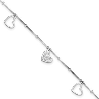 Sterling Silver Rhodium-plated Cut-out Hearts 9 inch Plus 1 inch Extender - Total 10 inch Anklet