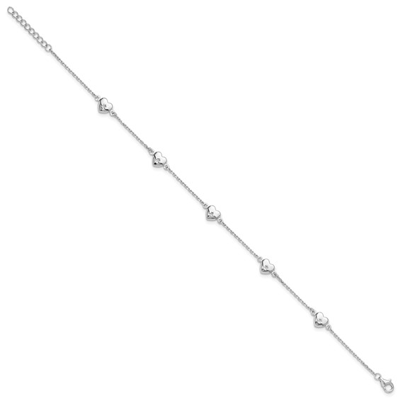 Sterling Silver Rhodium-plated Hearts 9 inch Plus 1 inch Extender - Total 10 inch Anklet