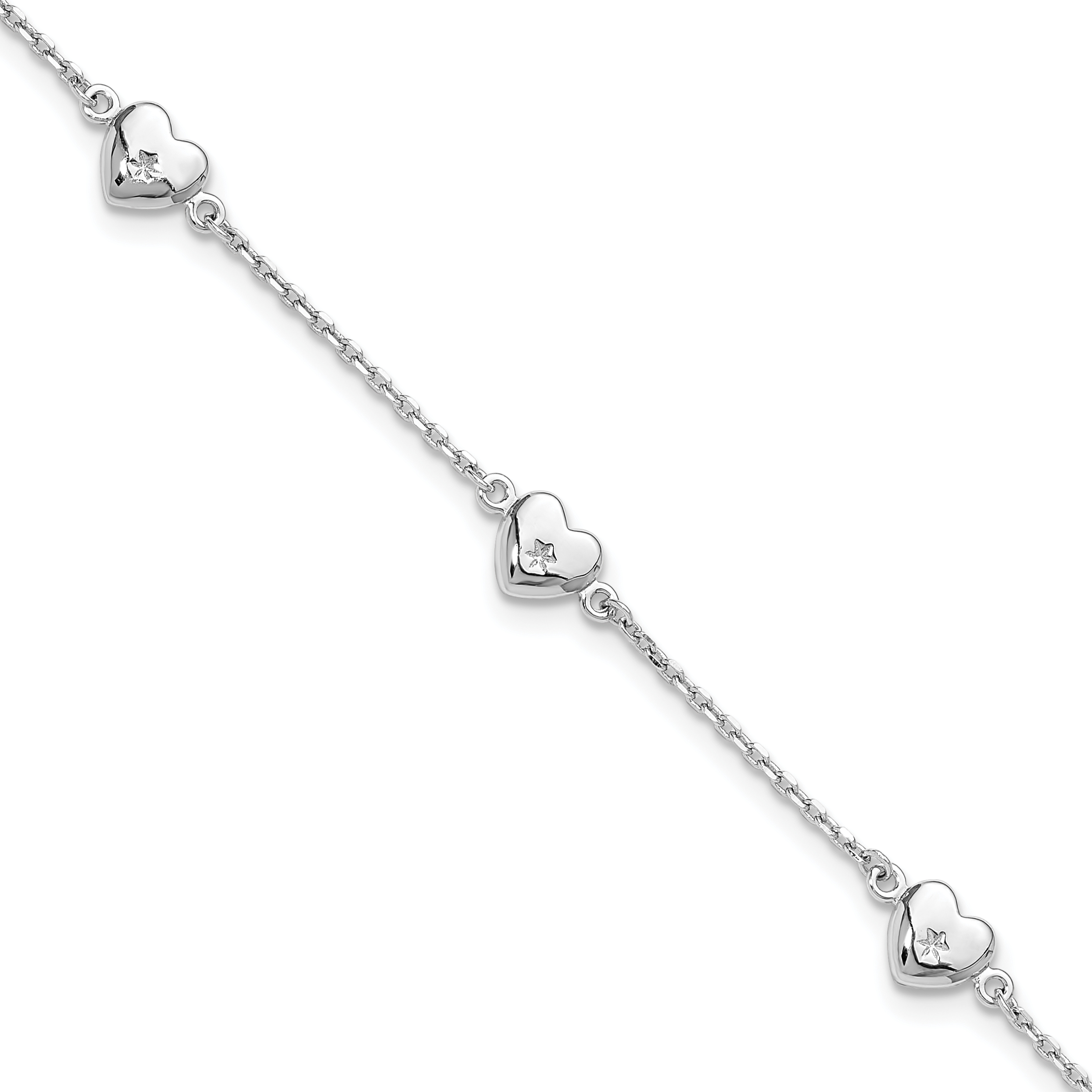 Sterling Silver Rhodium-plated Hearts 9in Plus 1in ext Anklet (QG6290-9)
