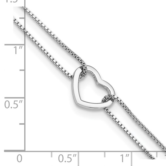 Sterling Silver Rhodium-plated Heart/Bead 2-Strand 9 inch Plus 1 inch Extender - Total 10 inch Anklet