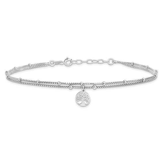 Sterling Silver Rhodium-plated Tree Charm 9 inch Plus 1 inch Extender - Total 10 inch Anklet