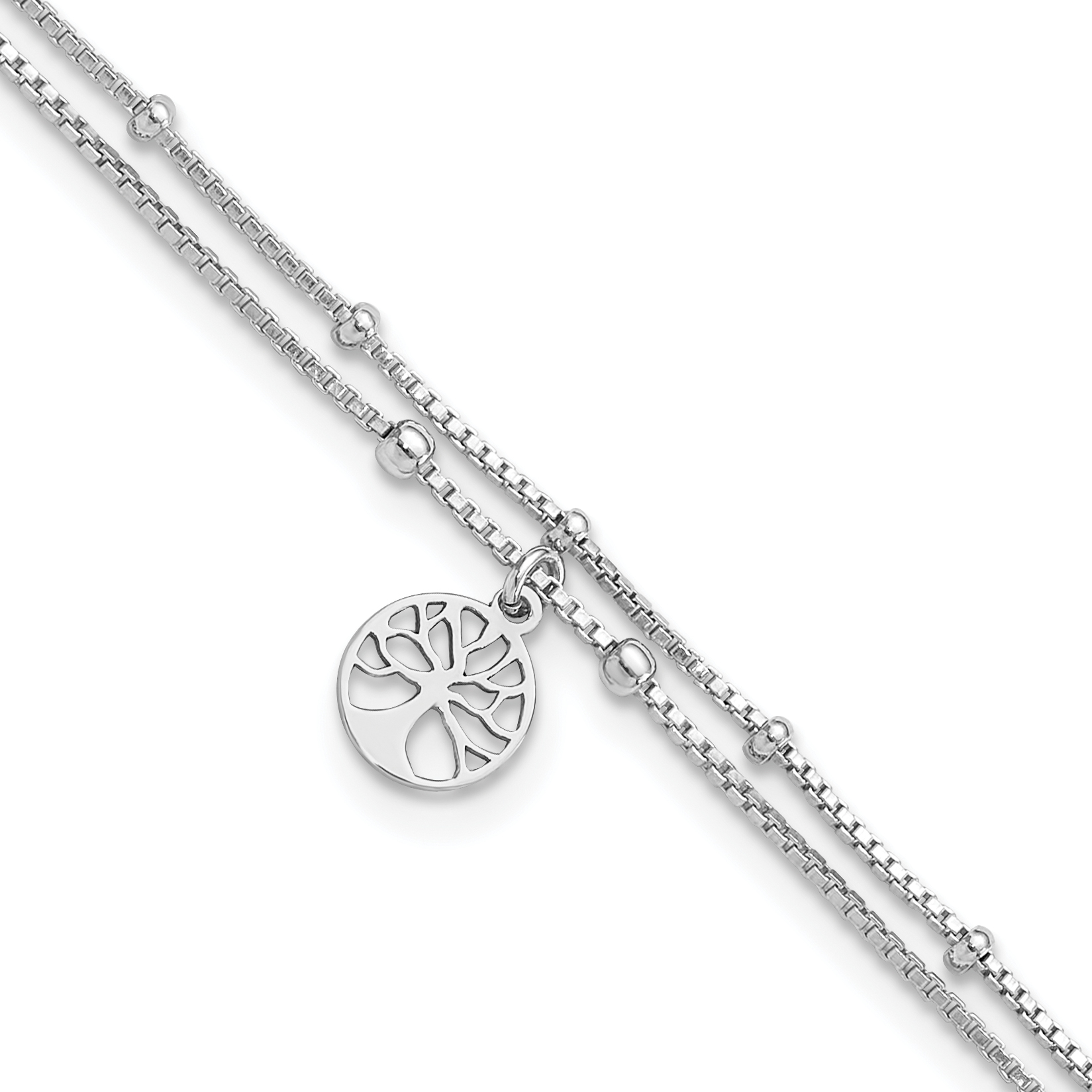 Sterling Silver Rhodium-plated Tree of Life 9in Plus 1in Ext Anklet (QG6300-9)