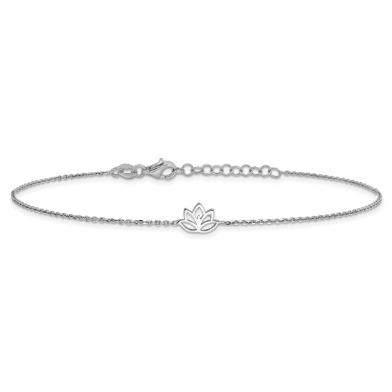 Sterling Silver Rhodium-plated Lotus Flower 9 inch Plus 1 inch Extender - Total 10 inch Anklet