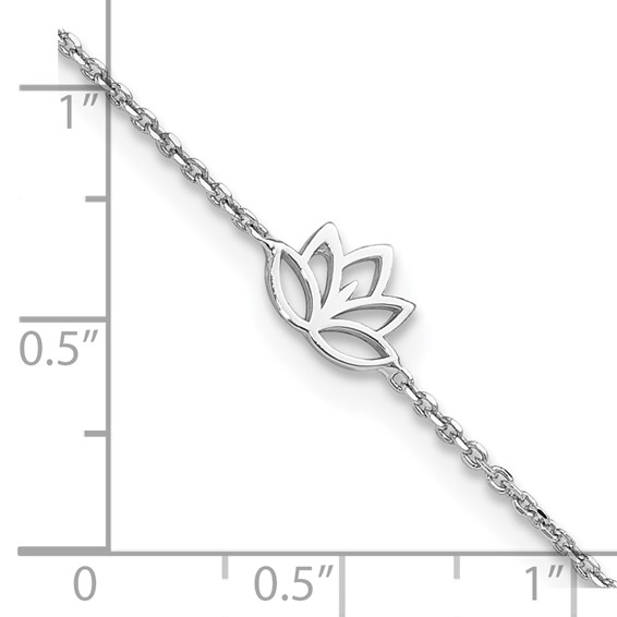 Sterling Silver Rhodium-plated Lotus Flower 9 inch Plus 1 inch Extender - Total 10 inch Anklet