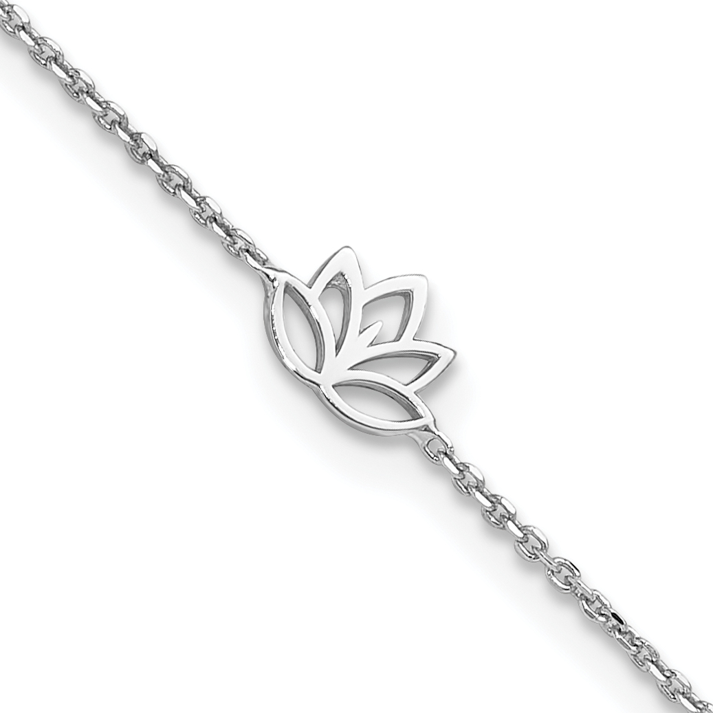 Sterling Silver Rhodium-plated Louts Flower 9in Plus 1in ext. Anklet (QG6301-9)