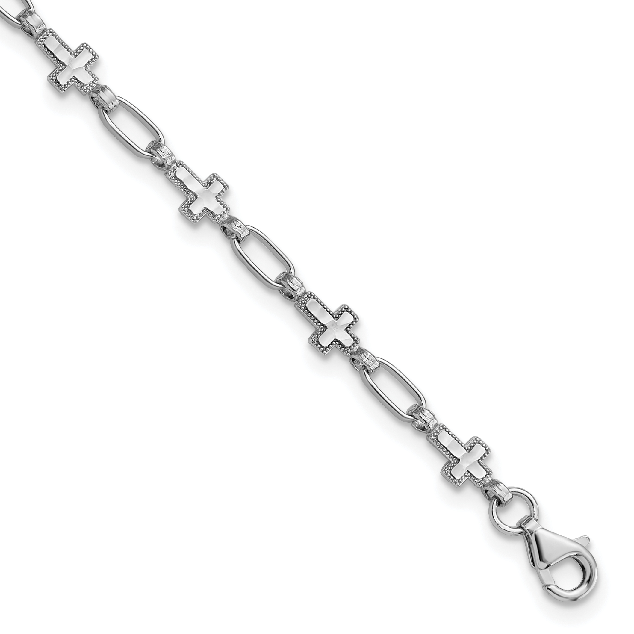 Sterling Silver Rhodium-plated Cross 7.5in Bracelet (QG6308-7.5)