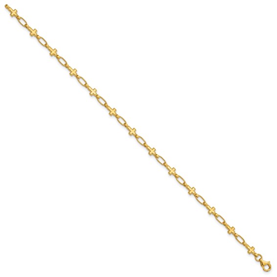 Sterling Silver Gold-tone Cross 7.5in Bracelet