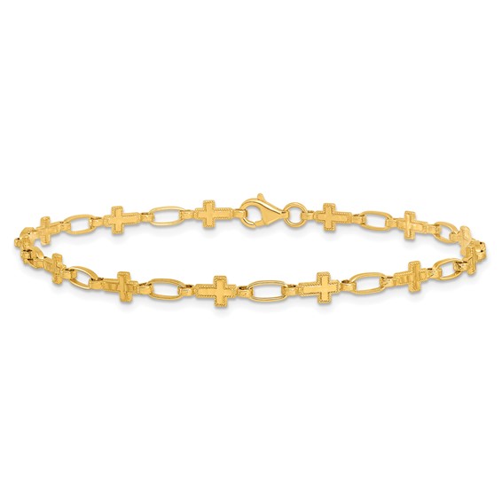 Sterling Silver Gold-tone Cross 7.5in Bracelet