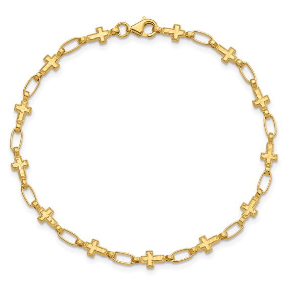 Sterling Silver Gold-tone Cross 7.5in Bracelet