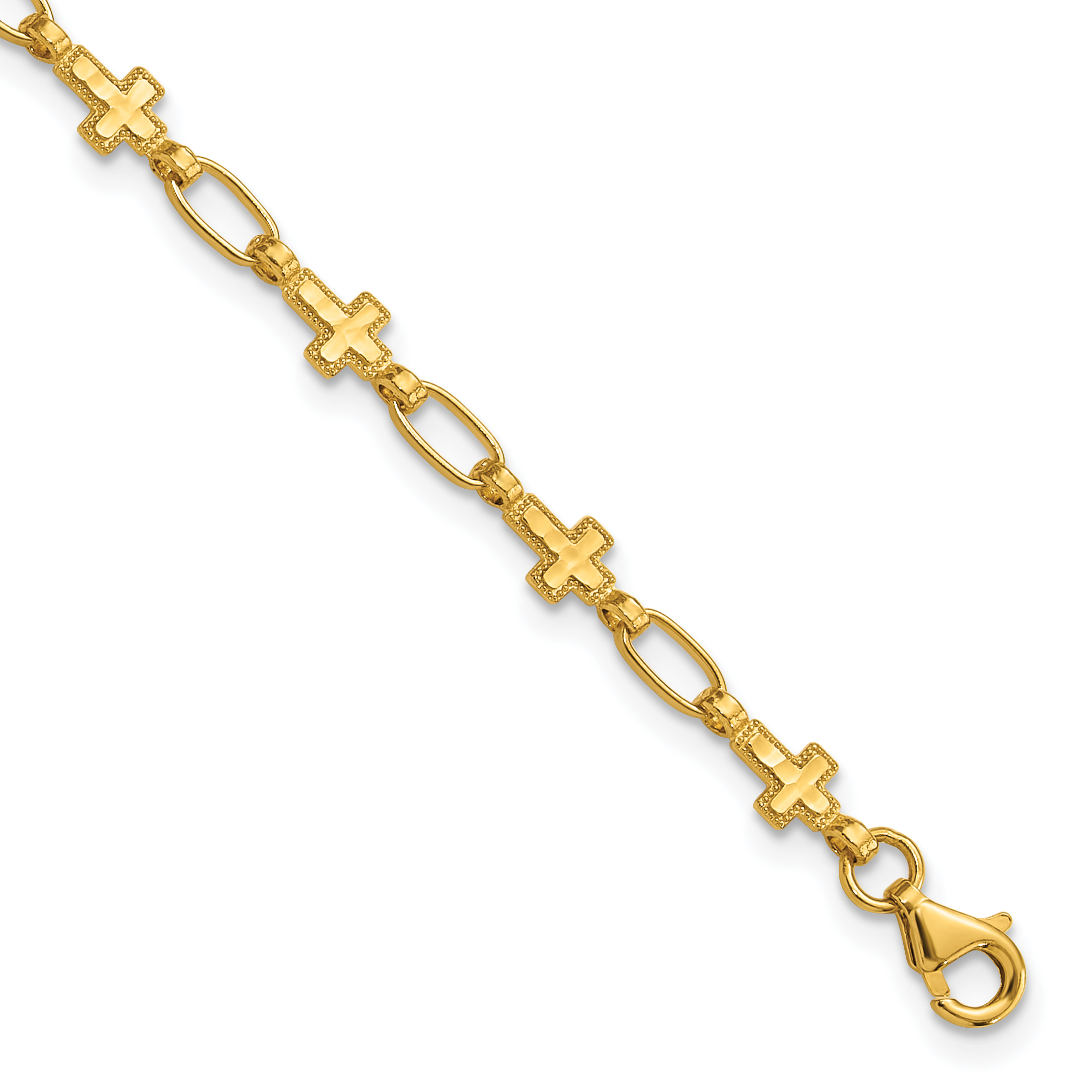 Sterling Silver Gold-tone Cross 7.5in Bracelet (QG6308GP-7.5)