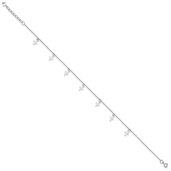 Sterling Silver Rhodium-plated Cross Charms 9.5 inch Plus 1 inch Extender - Total 10.5 inch Anklet