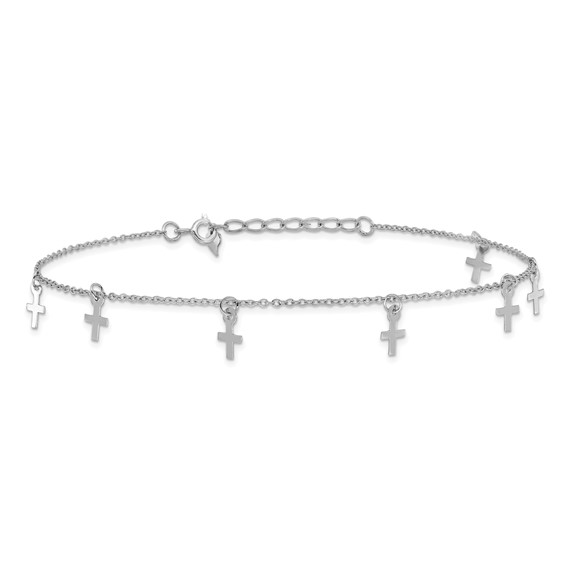 Sterling Silver Rhodium-plated Cross Charms 9.5 inch Plus 1 inch Extender - Total 10.5 inch Anklet