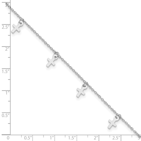 Sterling Silver Rhodium-plated Cross Charms 9.5 inch Plus 1 inch Extender - Total 10.5 inch Anklet