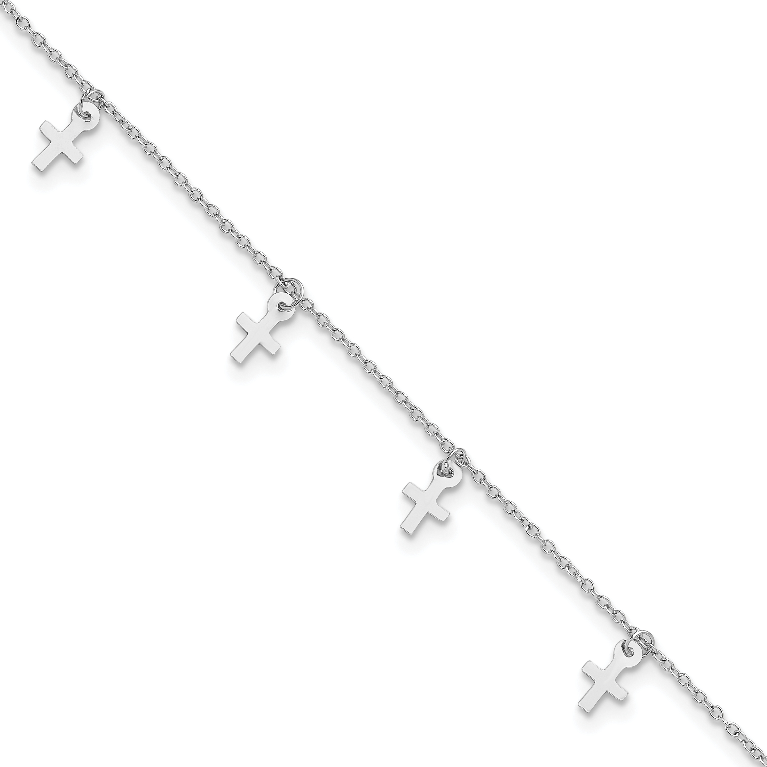 Sterling Silver Rhodium-plated Polished Cross 9.5in Plus 1in ext. Anklet (QG6309-9.5)