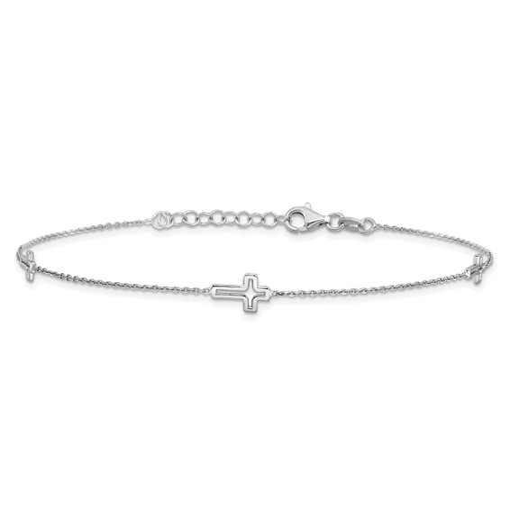 Sterling Silver Rhodium-plated Open Cross 9 inch Plus 1 inch Extender - Total 10 inch Anklet