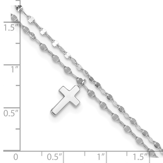 Sterling Silver Rhodium-plated 2-Strand Cross Charm 8.75 inch Plus 2 inch Extender - Total 10.75 inch Anklet