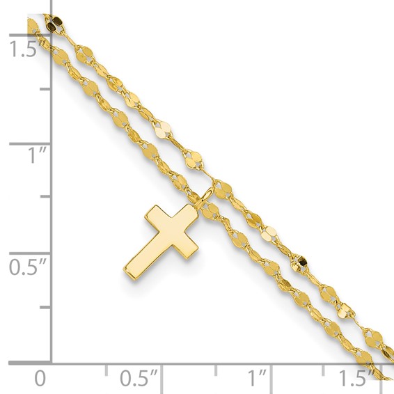 Sterling Silver Gold-tone 2-Strand Cross Charm 8.75 inch Plus 2 inch Extender - Total 10.75 inch Anklet
