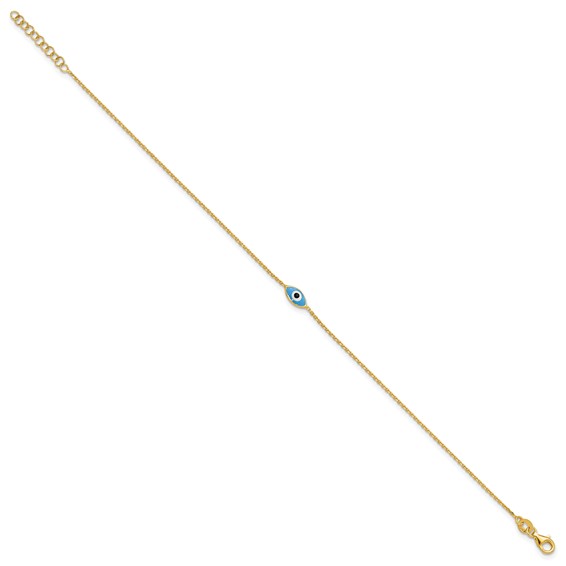 Sterling Silver Gold-plated Enamel Evil Eye 9 inch Plus 1 inch Extender - Total 10 inch Anklet