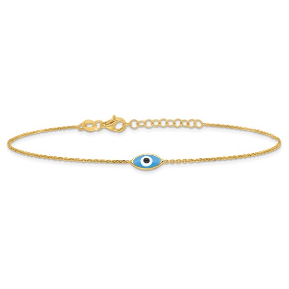 Sterling Silver Gold-plated Enamel Evil Eye 9 inch Plus 1 inch Extender - Total 10 inch Anklet