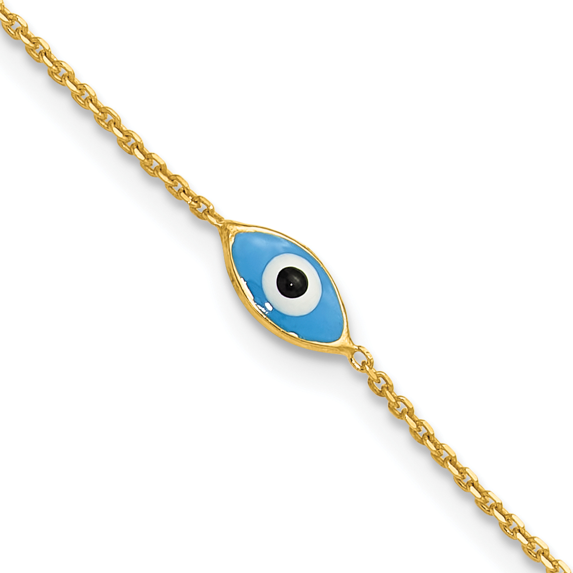 Sterling Silver Gold-plated Enamel Evil Eye 9in Plus 1in ext. Anklet (QG6312GP-9)